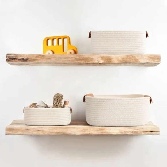 Latitude Run® Nesting Rope Decorative Basket (Set of 3) White with Tan Leather - Picture 3 of 4